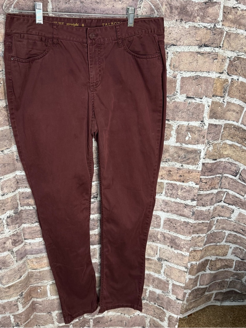 Talbots Pants Womens 8 Burgundy Straight Leg Stretch Cotton Tencel Casual